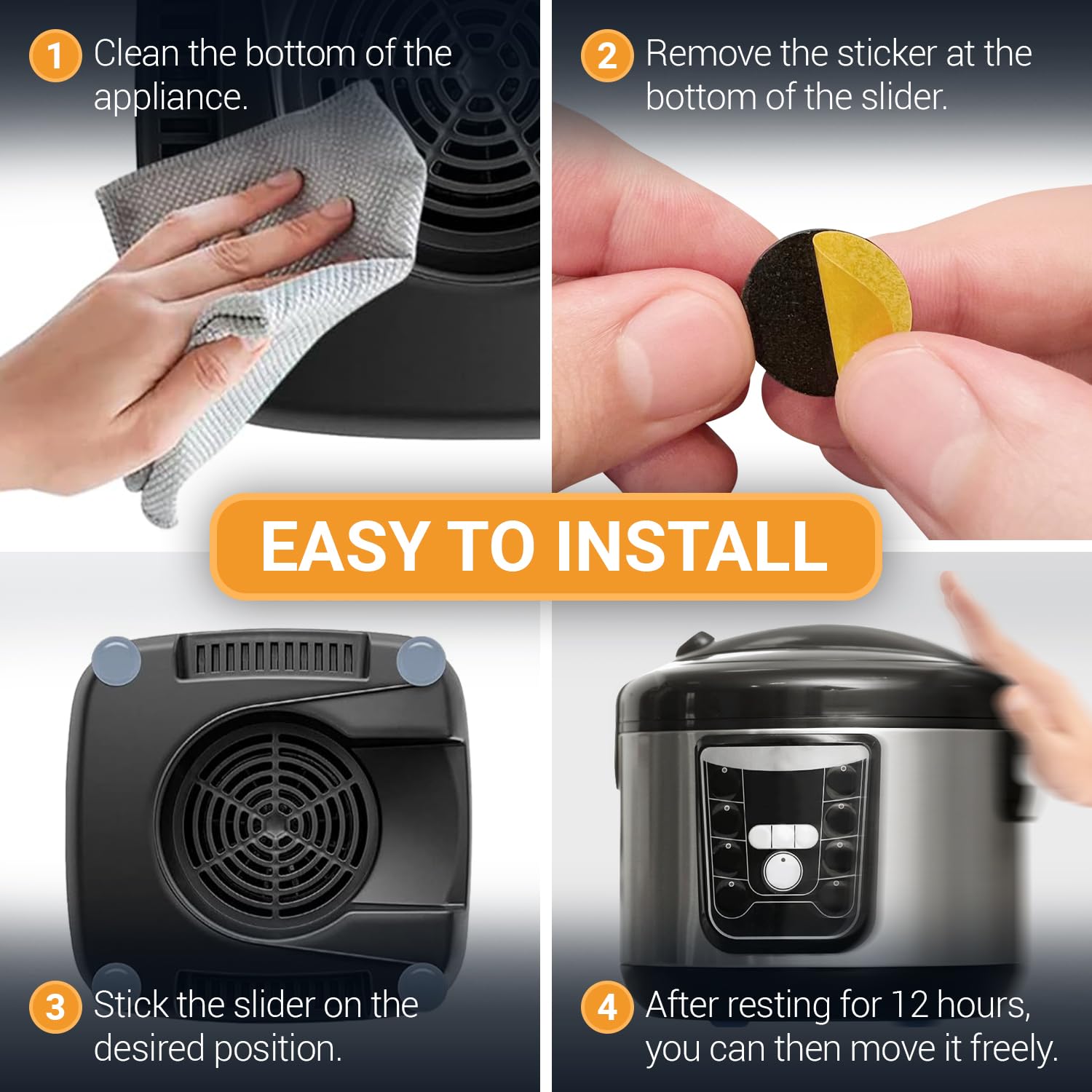Appliance Sliders for Kitchen Appliances (16 Pack) - Self Adhesive Small Appliance Slider for Kitchen Use, Small Furniture Sliders, Effortlessly Moves Your Coffee Makers, Blenders, Air Fryers & More