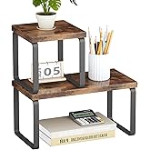 Homeiju Wooden Desktop Organizer Shelf, 2-Tier Adjustable Freestanding Bookshelf Desk Shelf, Stackable Desk Organizer for Office, Dorm, Bedroom, Space Saving, Easy Assembly, Rustic Brown (1 Pack)
