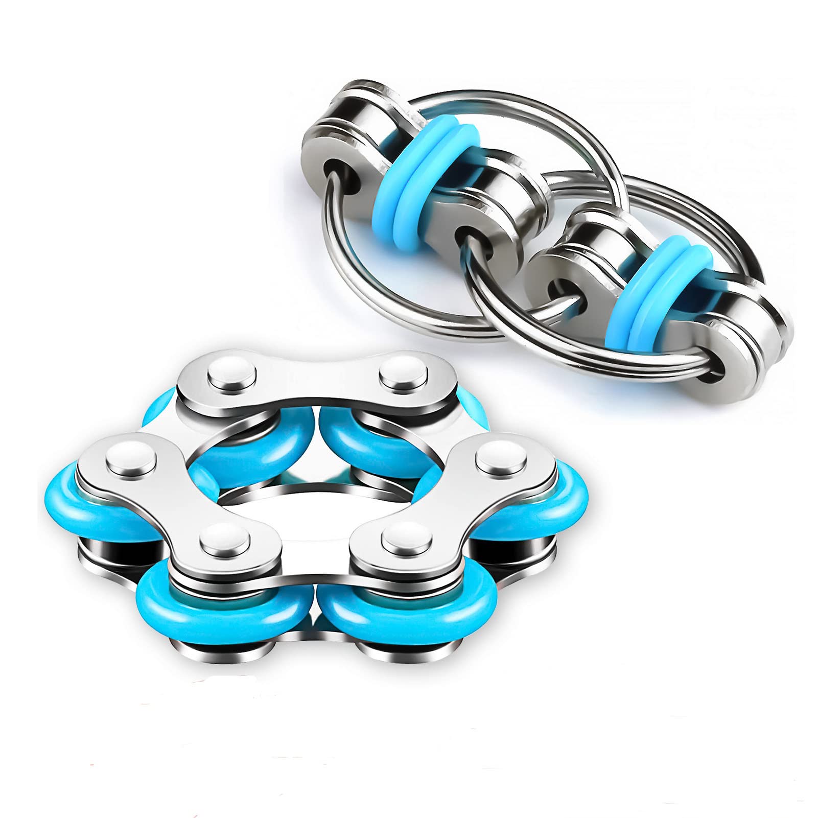 Bike Chain Fidget Toys Set, Six Roller Chain & Key Chain for ADHD, ADD, Autism, Anxiety Relief for Adults and Teens