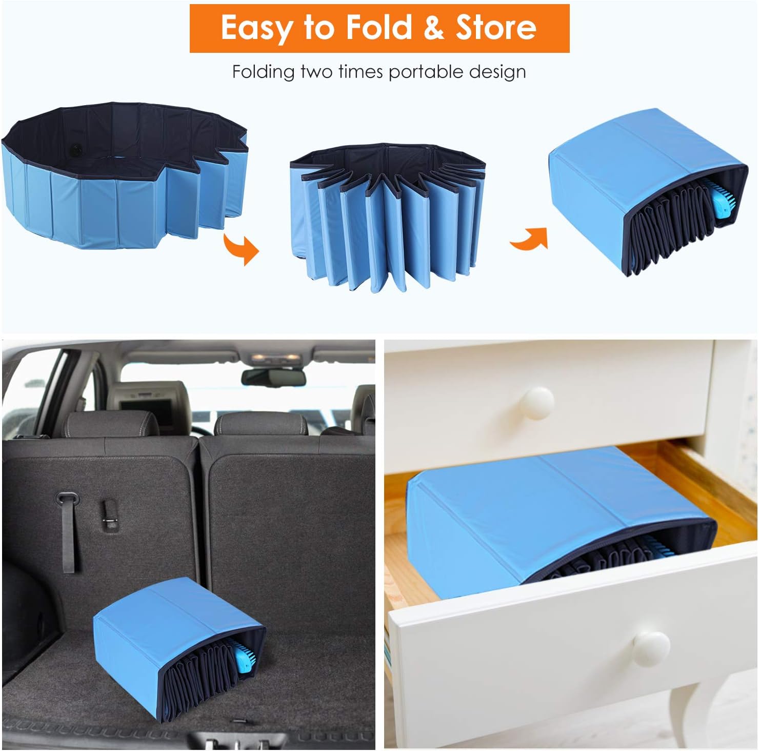 POTBY Foldable Pet Swimming Pool, Portable Collapsible Dog Bathing Tub, Round PVC Leakproof Water Pool with Brush, Indoor Outdoor Playing Wash Pond for Puppy, Dogs, Cats