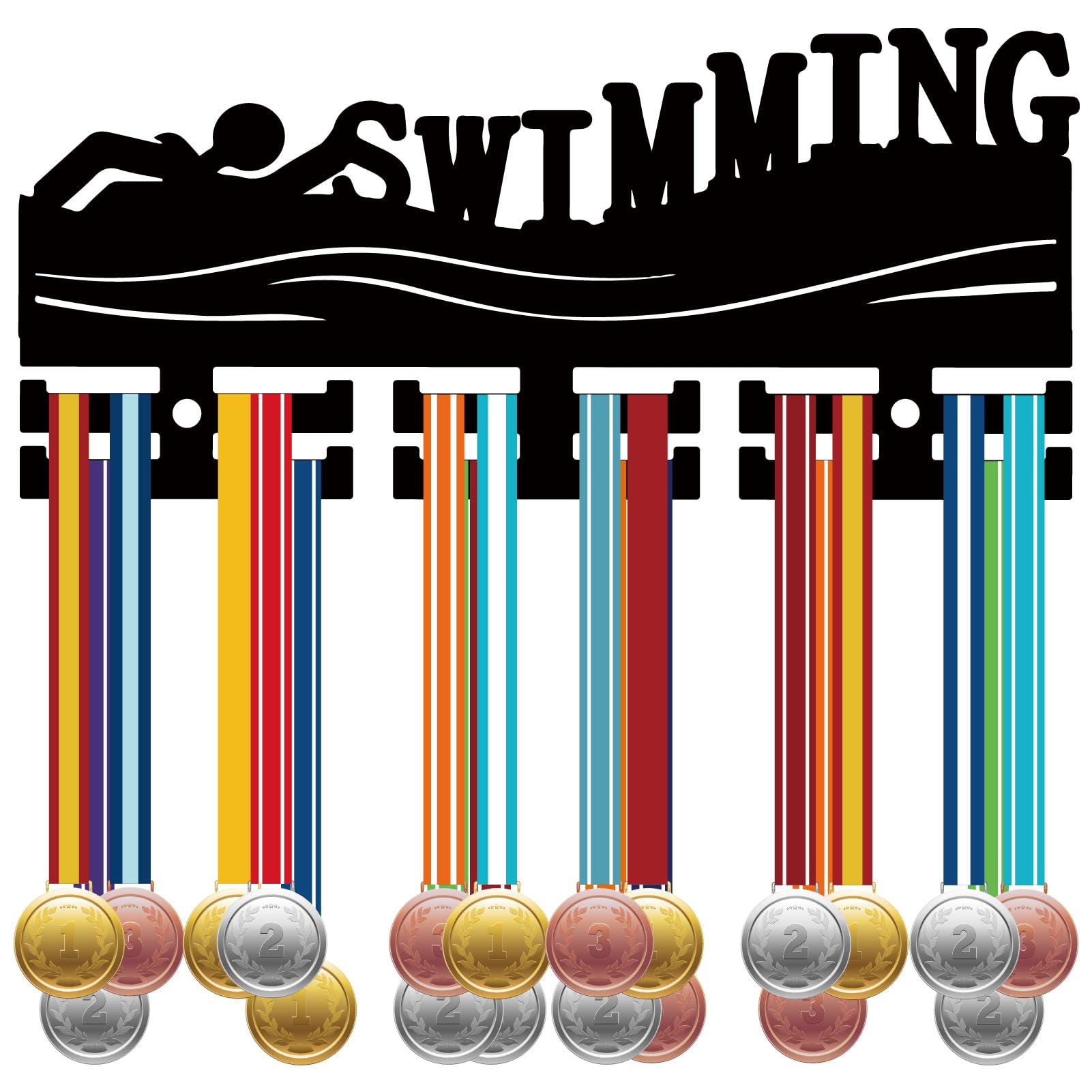 CREATCABIN Swimming Medal Rack Display Acrylic Medal Hanger Wall Mounted Badge Ribbon Exhibition Holder Sport Race Medal Hanger Hooks for Swimmer Athlete Competition Winners 11.4x5.1in