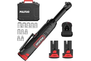 PULITUO Extended Cordless Electric Ratchet Wrench 3/8'', 50N.m (37 Ft-lbs) Max Torque Power Ratchet Wrenches Tool Kit with 2.0Ah Batteries 10 Sockets 1 Hour Fast Charger