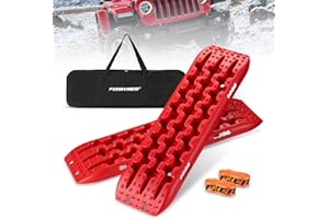 FieryRed Traction Boards Offroad, Recovery Boards with 2 Leashes and Carry Bag, 2Pcs Traction Mat Recovery Tracks for Sand Mud Snow Track Tire Ladder 4X4 (Red)