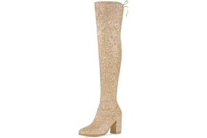 Allegra K Women's Round Toe Chunky Heel Over the Knee High Boots