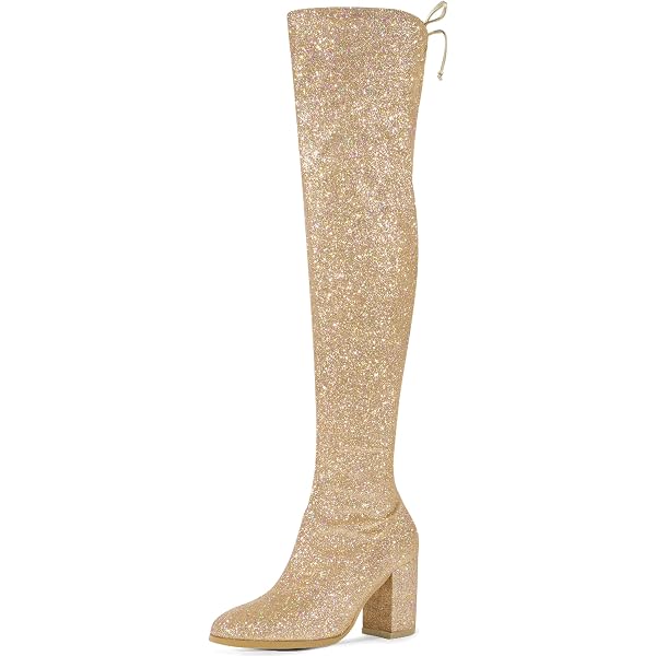 Women's Glitter Over The Knee Stiletto Boots - Green Sparkle, Pointed Toe, Side Zipper, Size 10 - View #13