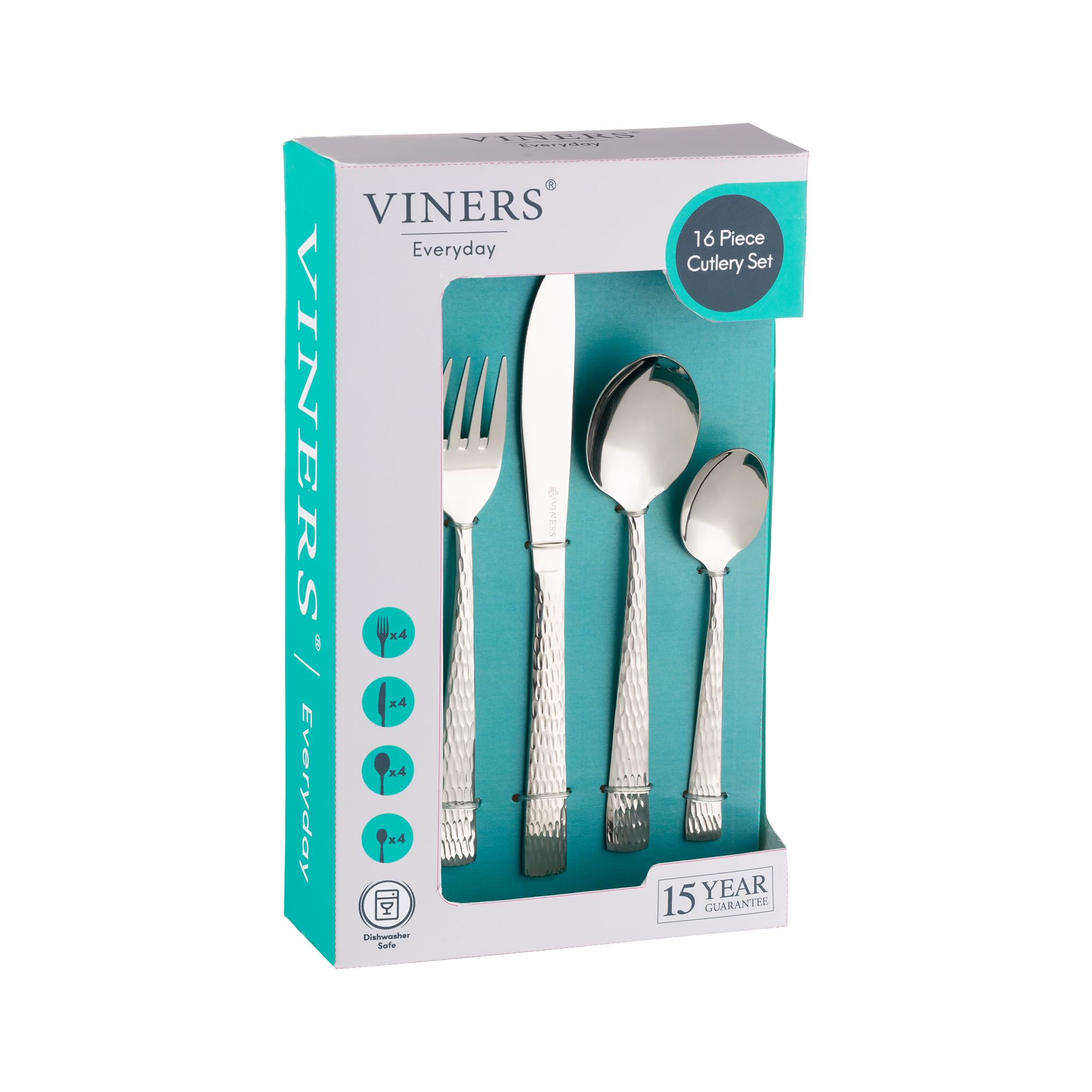 Viners Everyday Glisten 16 Piece 18/0 Silver Stainless Steel Cutlery Set (Packaging May Vary)