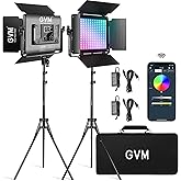 GVM RGB LED Video Light with Bluetooth Control, 60W Photography Studio Lighting Kit with Stands, 2-Packs 880RS Dimmable Led Panel Light for YouTube, Streaming, Gaming, 8 Applicable Scenes, CRI97