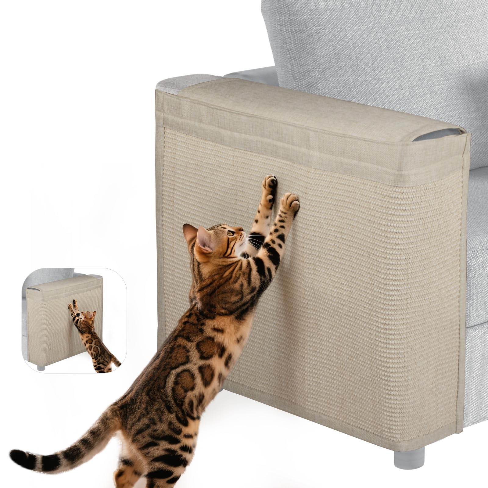 Photo 1 of TCooSo Couch Protector from Cat Claws - Color Matched Cat Scratch Pad for Both Side Arm,Couch Cover for Cats with Expanded Coverage Sisal Area, Universal Fit and No Left/Right Needed (Beige)