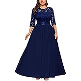 Miusol Women's Formal Floral Lace Plus Size Wedding Maxi Dress