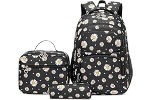 EKUIZAI 3Pcs Daisy Prints Backpack for Girls Bookbag set Primary School Daypack Elementary Students Knapsack with Lunch Box