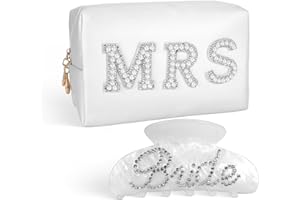 GODAYS Bride to Be Gift Set, Bridal Shower Gifts - Makeup Bag, Hair Clip - Wedding Gifts, Bachelorette Party Decorations (MRS