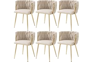 Nrizc Woven Dining Chairs Set of 6, Velvet Upholstered Dining Chairs with Gold Metal Legs, Modern Accent Chairs for Living Room, Dining Room, Kitchen (Beige)
