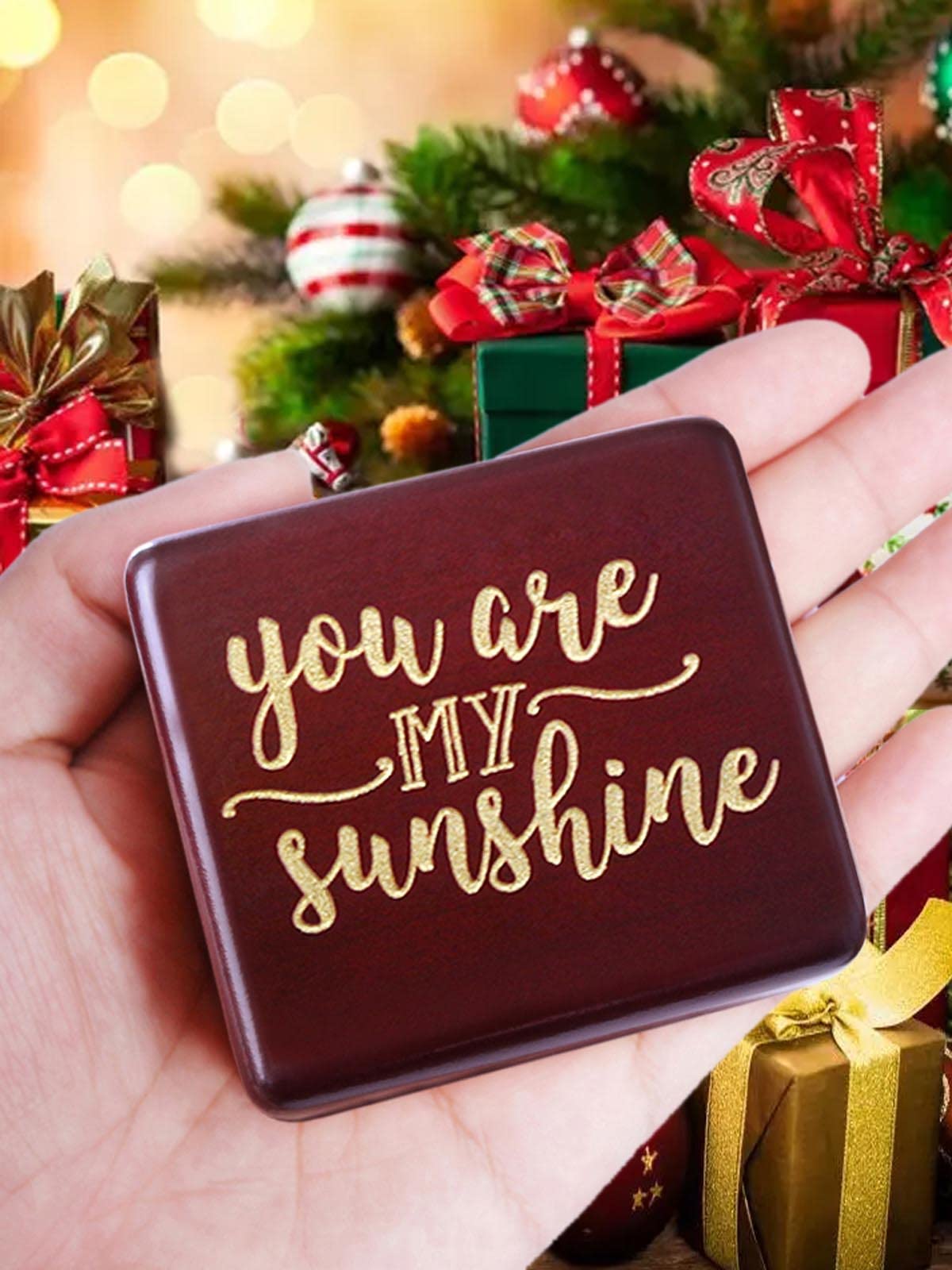 Sinzyo You are My Sunshine Music Box Solid Wood Laser Carving Vintage Gift Musical Boxs for Birthday Valentine's Day Christmas(Wine Red Wooden Box)