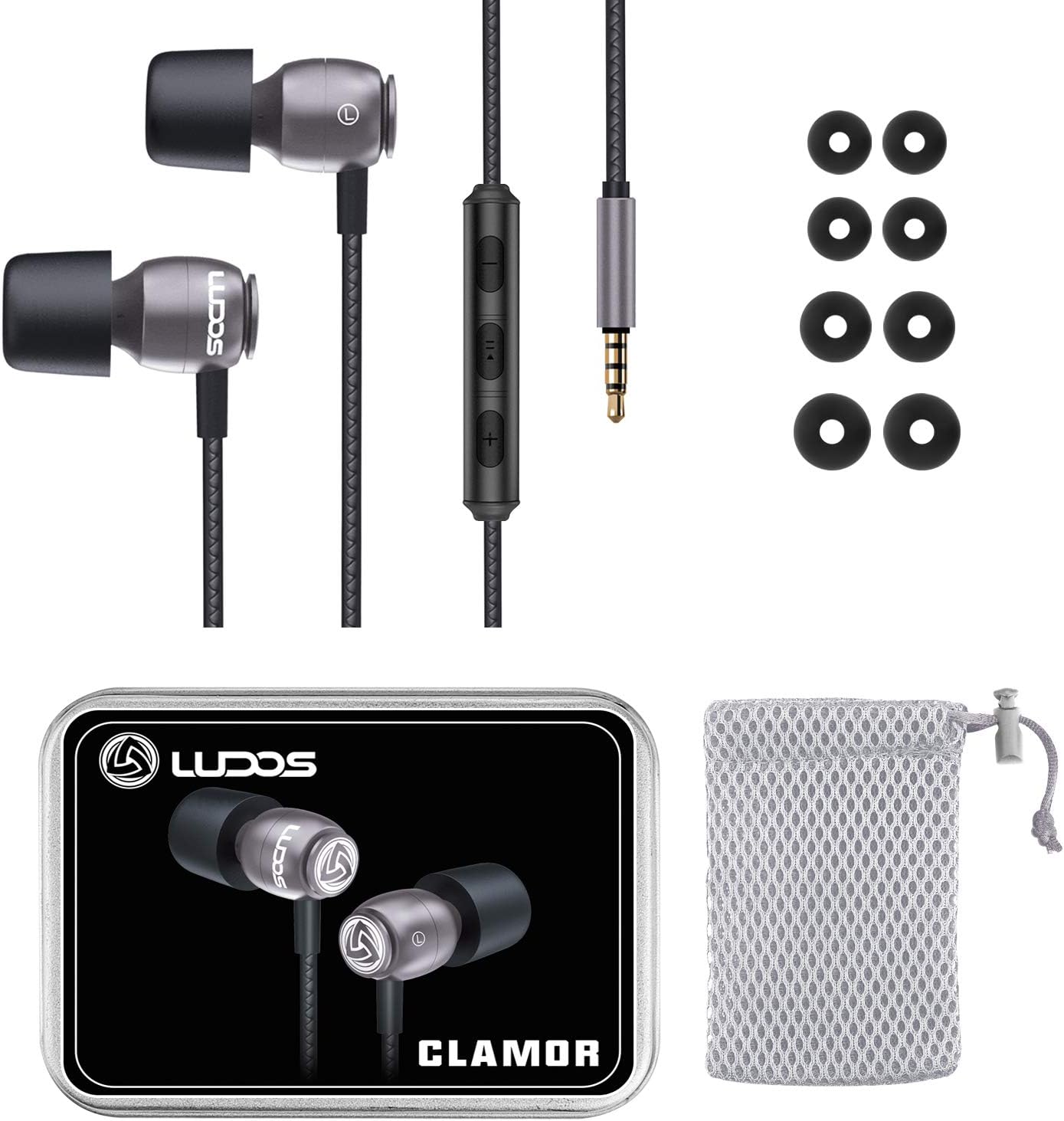 LUDOS Clamor Wired Earbuds in Ear Headphones with Microphone, Earphones with Mic and Volume Control, Memory Foam, Reinforced Cable, Bass Compatible with iPhone, Apple, iPad, Computer, Laptop, PC: Home Audio & Theater