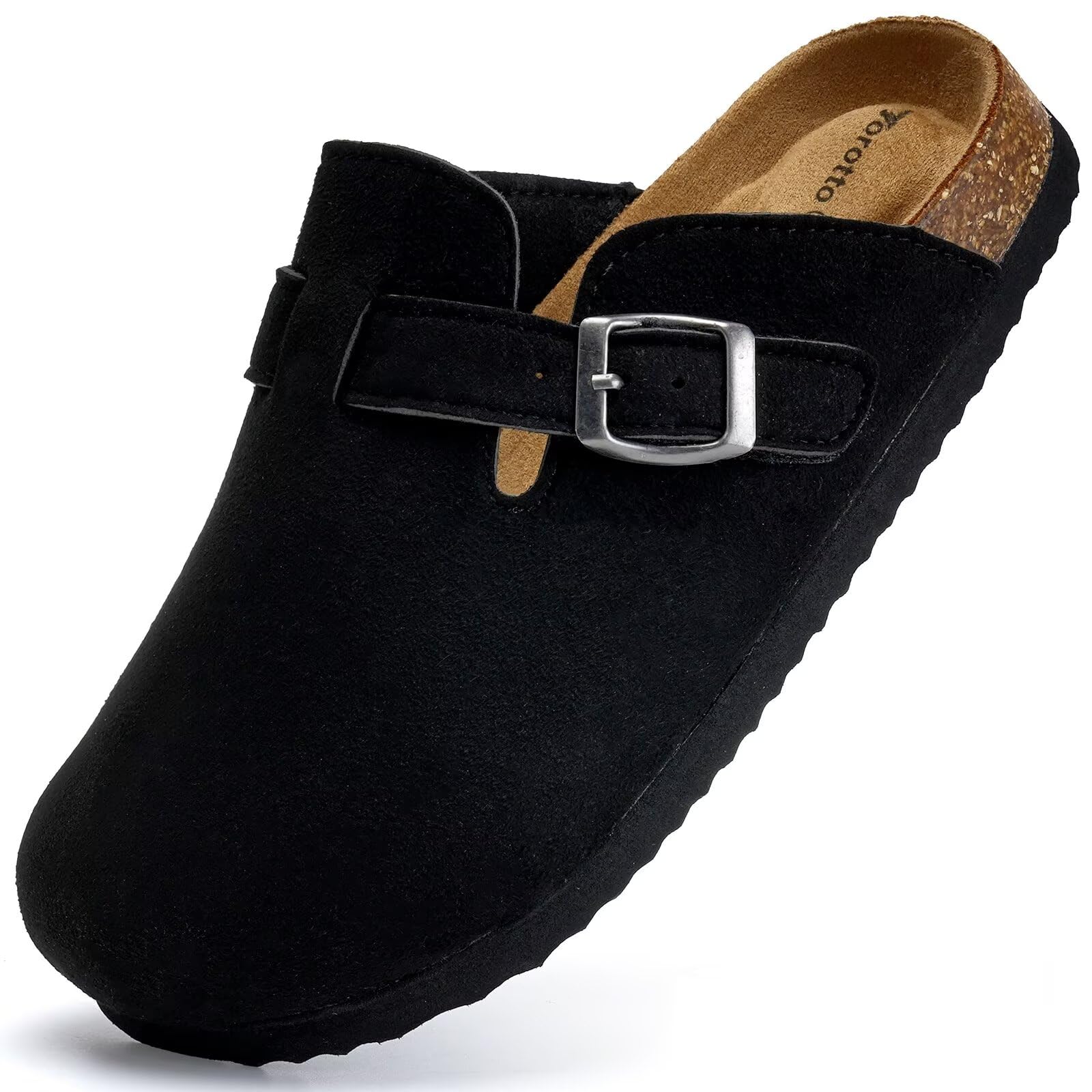 Photo 1 of Torotto Kids Clogs Cork Footbed Slippers Arch Support Potato Shoes with Adjustable Buckle for Boys Girls (Black,37)