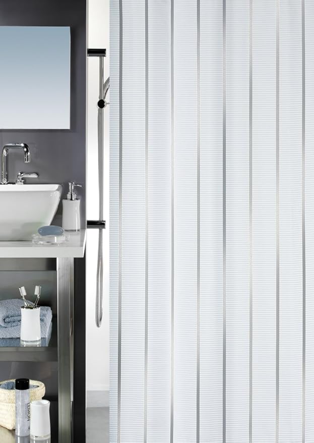 Spirella Vento Silver Shower Curtain Metallic Effect Textile Silver 180