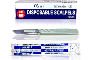MedHelp Disposable Scalpels 10 - Dermaplaning Tool Scalpel Blades 10 with Plastic Handle, High Carbon Steel Dermablade Blades #10 Surgical, Scaple - Box of 10