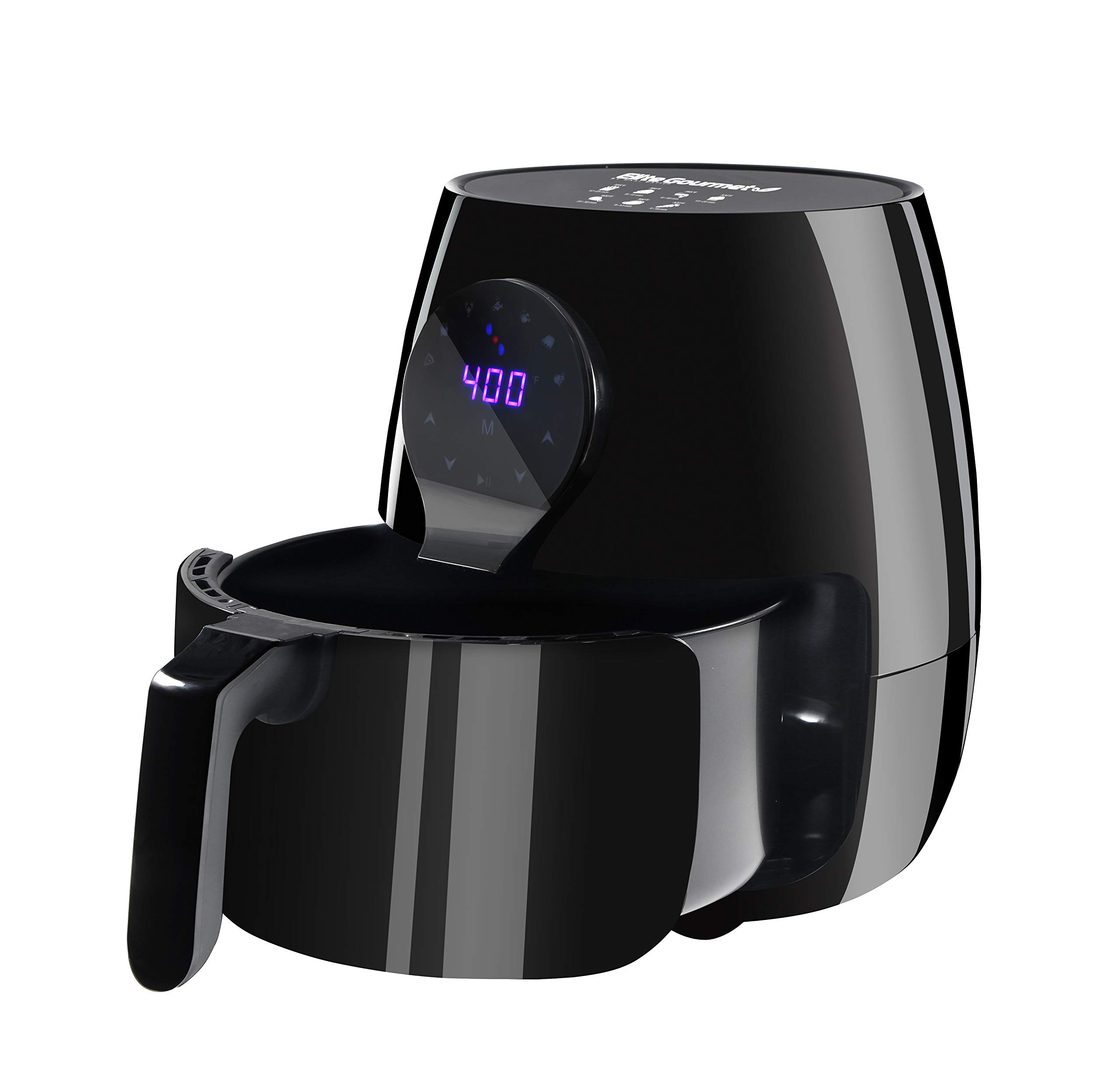 Elite Gourmet EAF5317D Freidora digital de aire caliente de 5,3 cuartos de galón, 7 funciones de menú, cocina saludable sin aceite de 1350 W, temporizador y controles de temperatura, sin PFOA/PTFE, color negro