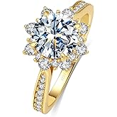 BAGUTTA PAVONE Flower Shape Moissanite Engagement Rings for Women, D Color VVS1 S925 Sterling Silver Wedding Band Moissanite Ring with 18K Yellow/White Gold Plated 0.5/1.5/2/3CT