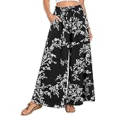 Netsmile Women's Wide Leg Palazzo Pants Dressy Flowy Casual High Waist Drawstring Beach Boho Trousers with Pockets