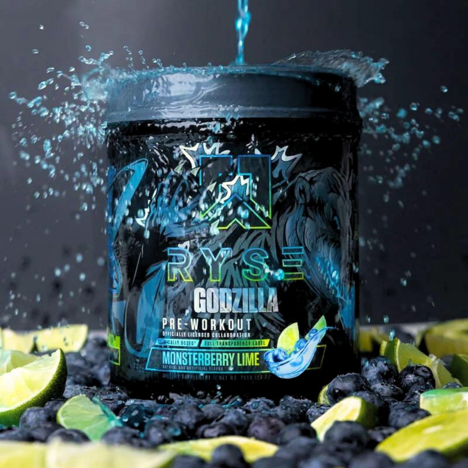 RYSE Godzilla X Noel Deyzel Pre Workout Powder - Monsterberry Lime - 400mg Caffeine, High Stim Pre-Workout for Men & Women with Citrulline & Beta Alanine - Energy, Pump & Focus - 20/40 Servings
