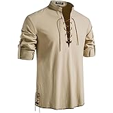JEMITOP Men's Pure Cotton Retro Lace Up Shirts for Renaissance Pirate Medieval Viking