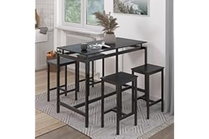 JIJIWANG 5 Pieces Dining Table Set for 4,Black Bar Table Set with 4 Bar Stools Counter Height Bar Table and Chairs Set. Pub Table Set Breakfast Table for Kitchen, Small Space, Black (1Table+4Chair