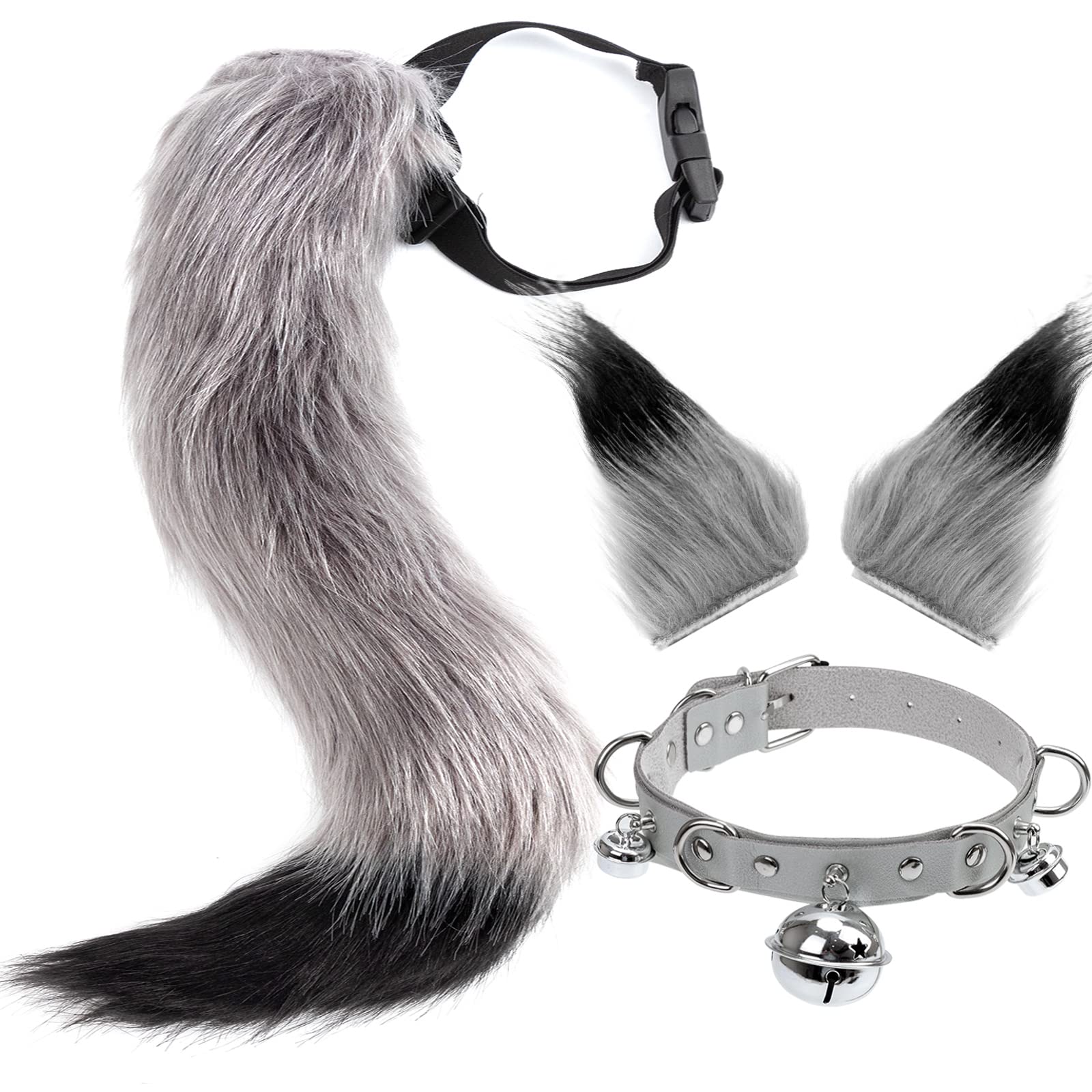 DRESHOW Fox Faux Fur Tail Cat Ears Hair Clip Halloween Party Costume Neck Choker Cosplay Set for Women