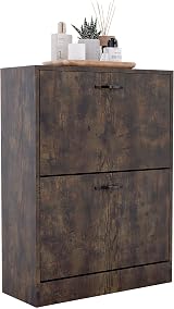 Vida Designs Dark Wood Shoe Cabinet 2 Drawer Storage Slim Hallway Organizer view 2