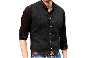 SOLOVEDRESS Mens Vintage Tweed Suit Vest V Neck Casual Wool Waistcoat for Wedding Groomsmen