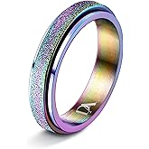 Diamday Fidget Rings for Women Men - 2/4 Spinner Stainless Steel Ring for Anxiety Stress Relief Glitter Sandblast Spinning Figit Anxiety Jewelry for Wedding Promise