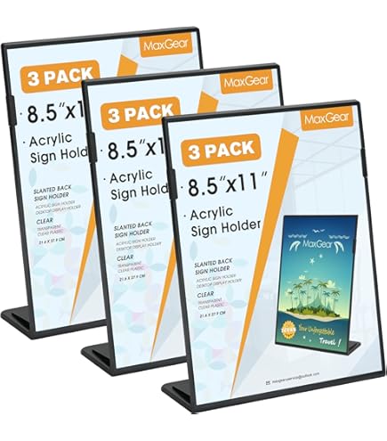 EHWINE 12 Pack Acrylic Sign Holders 8.5 X 11 Inch - Silver Border Tabletop Display Stand For Menus, Photos, Flyers - View #9