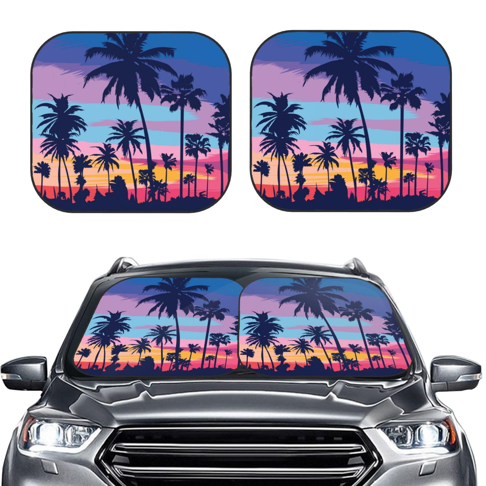 Photo 1 of 2 PCS Sunset Beach Tropical Palm Tree Sun Shade for Car Windshield Auto Front Window Sunshade Visor Shield Cover Medium