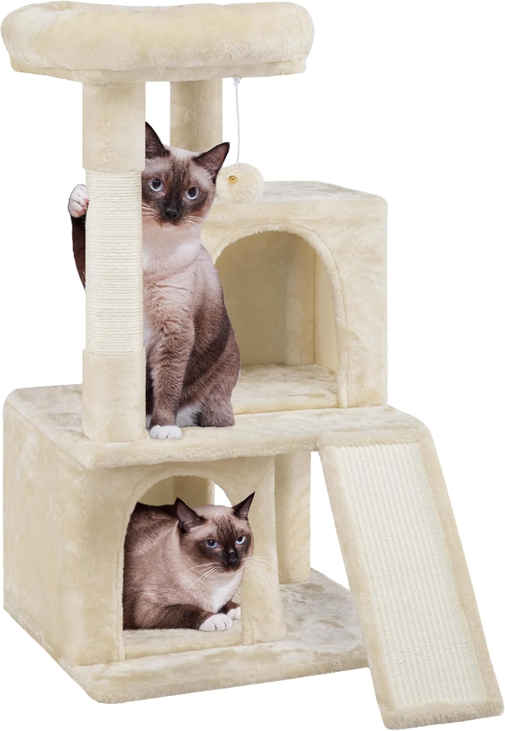 Yaheetech Cat Tree 92cm Multilevel Tower with Double Condo Beige