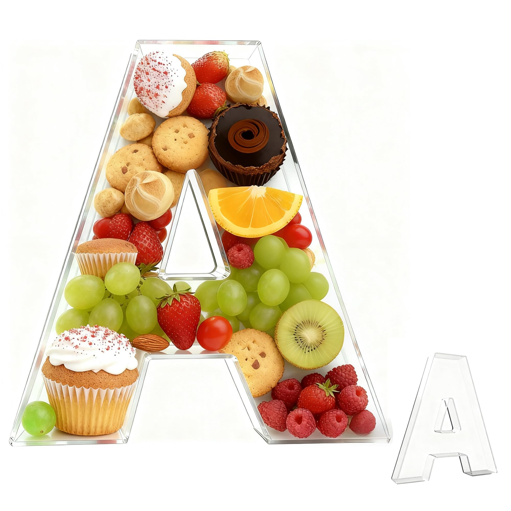 Photo 1 of 10" Acrylic Letter Charcuterie Tray - Reusable Fillable Alphabet Shape Charcuterie Box, Alphabet Shape Cake Candy Tray for Birthday Anniversary Party Decorations (Letter A)