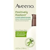 Aveeno Positively Radiant Clear Complexion Face Moisturizer, Acne Facial Moisturizer with Soy and Salicylic Acid for Oily Skin, Hypoallergenic Formula, Paraben-Free, Non-Comedogenic, Pump, 4 FL OZ