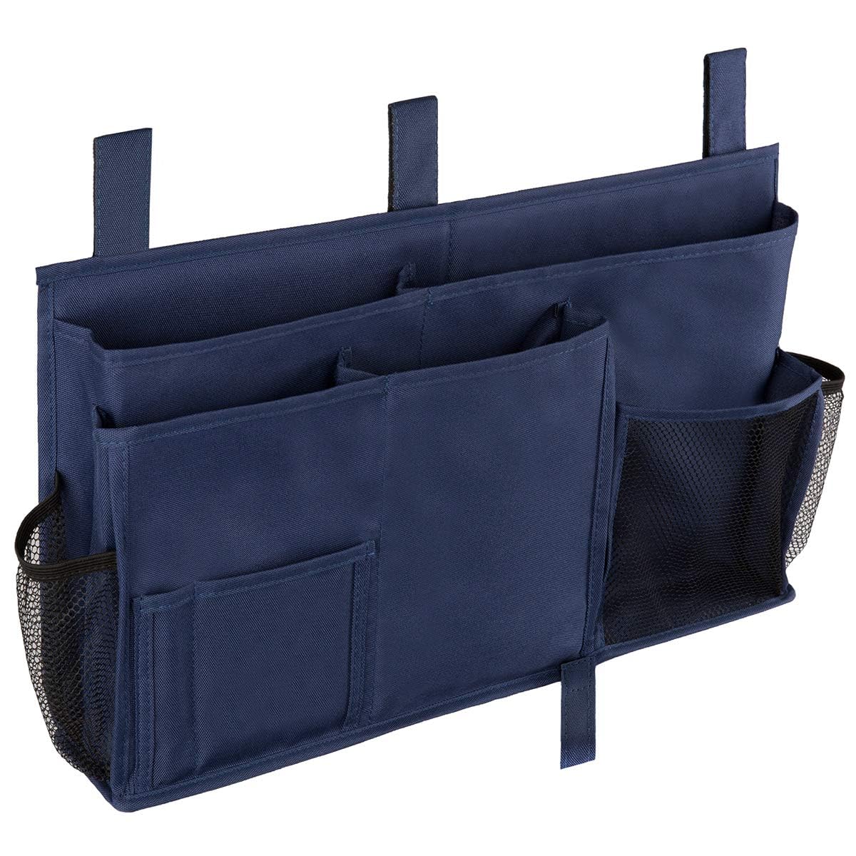 ELEZAY Bedside Caddy 600D Oxford Hanging Large Capacity Bedroom Organiser with 8 Pockets Hook-and-Loop Fastener Straps for Dorm Bunk Bed Crib Stroller 48x28x8CM, Blue