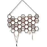 Heesch Honeycomb Earring Organizer Wall Mount Display Wood Hanging Jewelry Organizer for Stud Earrings, Necklaces (Walnut)