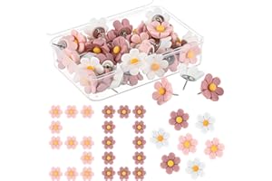 Dispowreath 50 Pcs Flower Push Pins Cute Push Pins for Cork Board Decorative Floret Wall Thumb Tacks for Bulletin Board Office Hanging Photo Poster Feature Wall(Pink,White,Small,Flower)