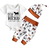 Kayotuas Newborn Baby Boy Girl Clothes Cute Romper Bodysuit and Pants with Hat Western/Ocean 3 Piece Coming Home Outfits
