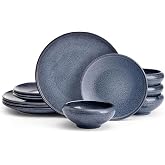 Mikasa Rylan 12 Piece Dinnerware Plate Bowl Set, Service for 4, Blue