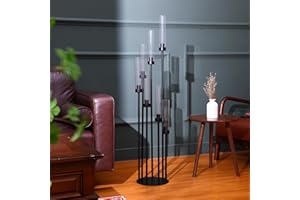 Tiangrid 2 Pcs Acrylic Candelabra Centerpieces 48 Clear Candle Holder 7 Arm Black Pillar Taper Candlesticks with Acrylic Shade Circular Base for Wedding Party Table Decoration Fit 1.18 LED Candle