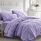 Ubauba 7pc Full Size Comforter Set with Sheets, Light Purple Pintuck 7 Pieces Bed in a Bag with Comforter, All Season Bedding Comforters & Sets (Lavender,Full)