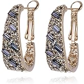 Qlady Crystal Hoop Earrings For Women, Bright Silver Plated Oval Inside Out Earring, Sparkling Modern Geometric Earrings, Gift for Her