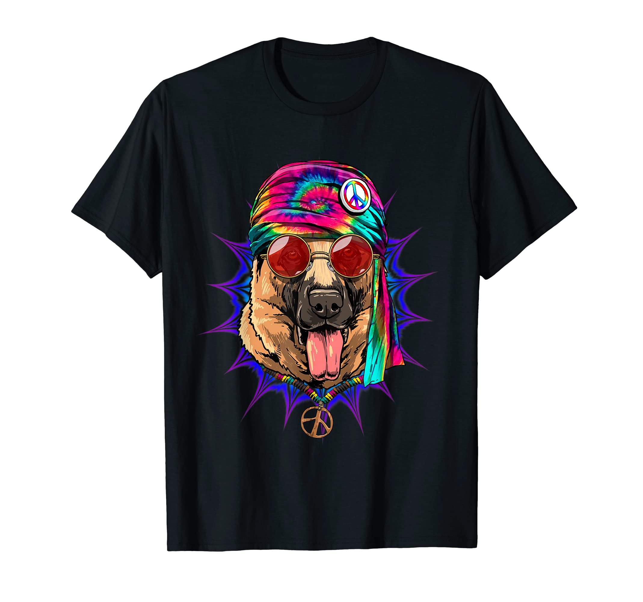 Tie Dye Hippie German Shepherd Hippiness Peace Love Dog T-Shirt