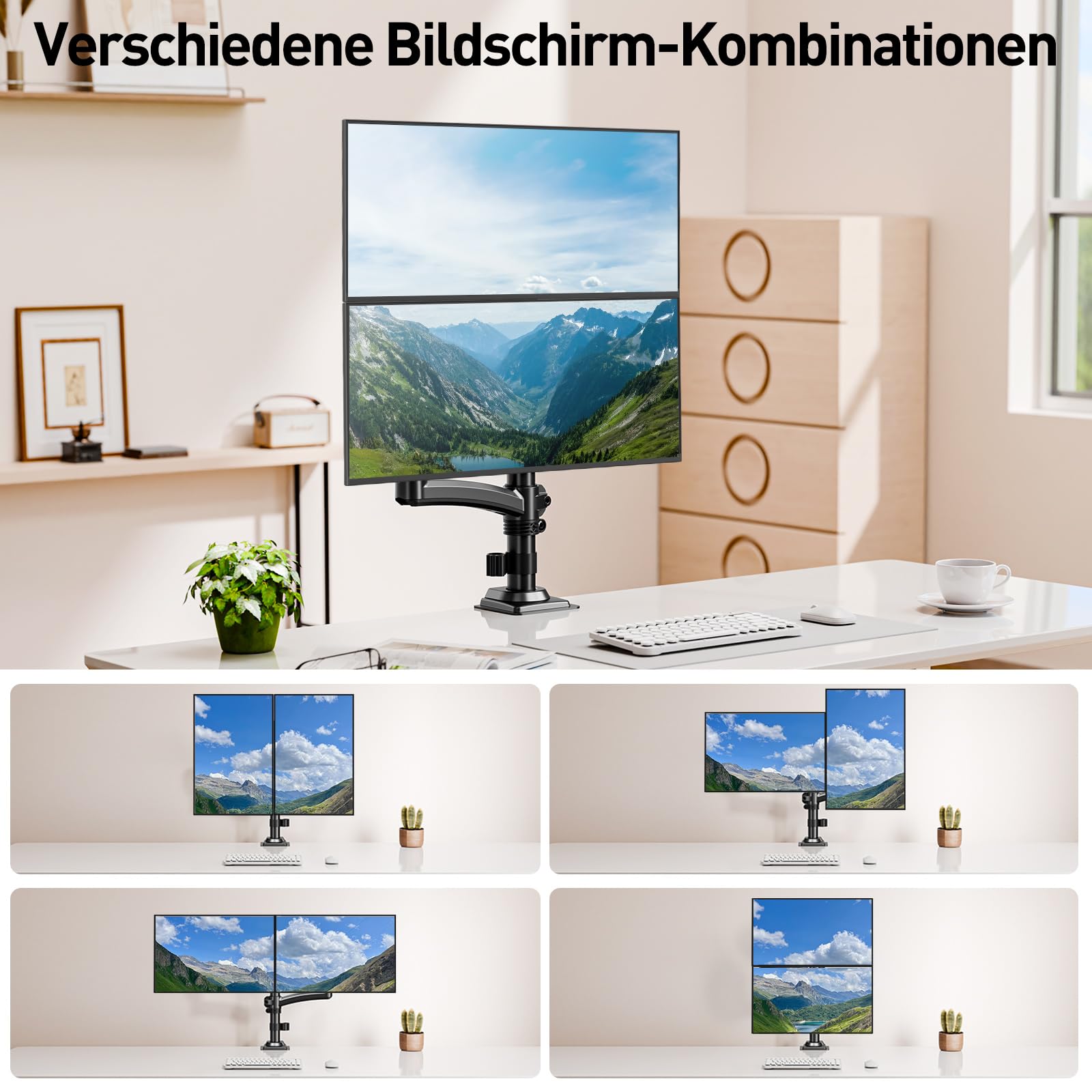 ELIVED Monitor Halterung 2 Monitore für 13-32" Bildschirme, Monitor Arm hält 2-10 kg Monitor mit VESA 75/100mm, Höhenverstellbare Dual Monitorarm mit Neigbar, Schwenkbar, Drehbar, EV6034B 6