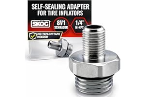 SKÖG Self-Sealing Tire Inflator Adapter – 1/4” NPT Male to Schrader Valve | No Teflon Tape | Leak-Free | for Air Compressors & Inflators
