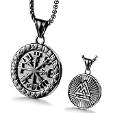 GHIUYUI Viking Runes Necklace Vintage Norse Compass Amulet Pendant Stainless Steel Valknut Travel Jewelry for Male Inspirational Graduation Gift Jewelry