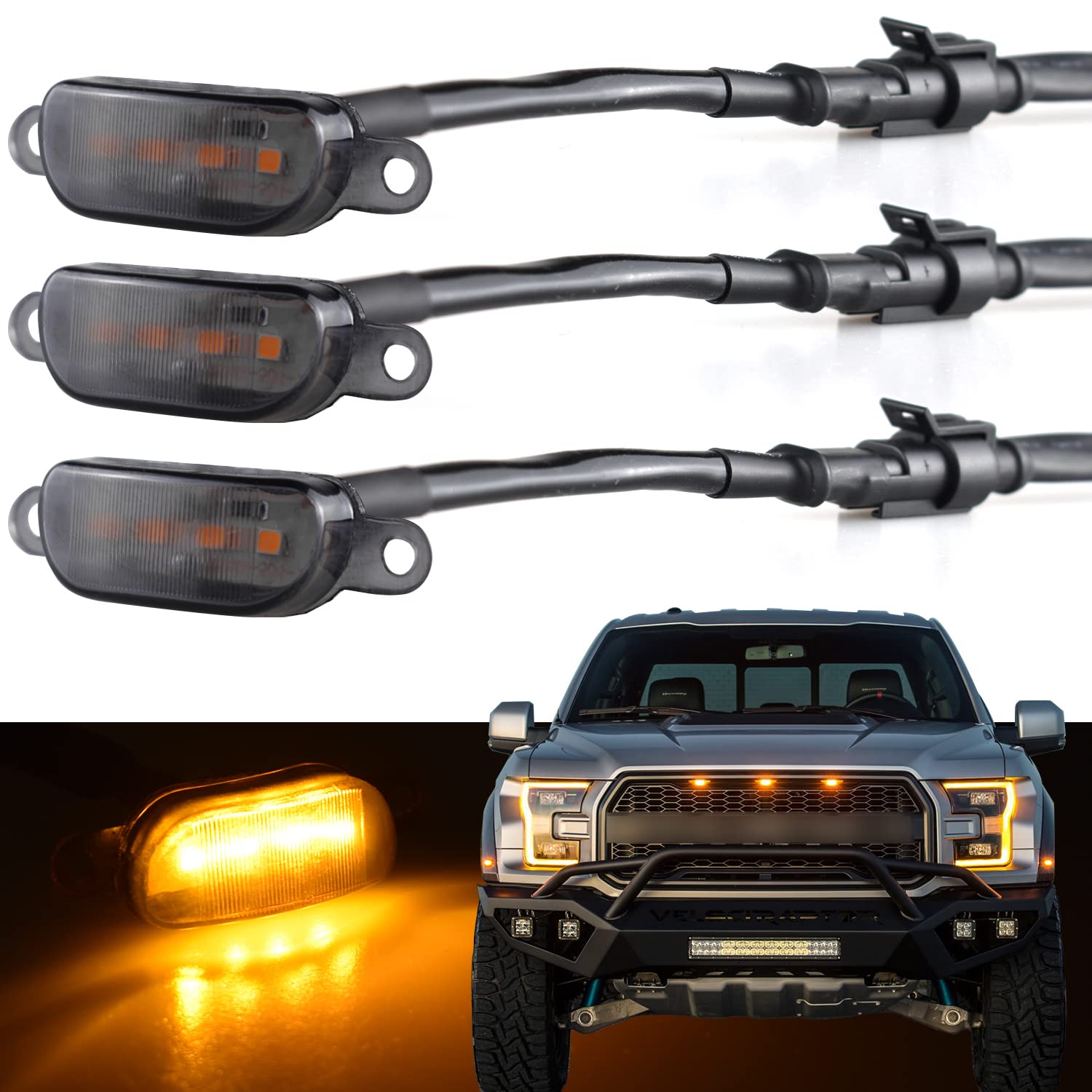 Photo 1 of Boigoo Front Grille Light Compatible with Ford F150 Raptor 2004-2019 & Dodge Ram 1500 2013-2018 Raptor Style Aftermarket Grilles, Cars Grid Decorative Amber LED (Yellow Lights Smoked Lens)