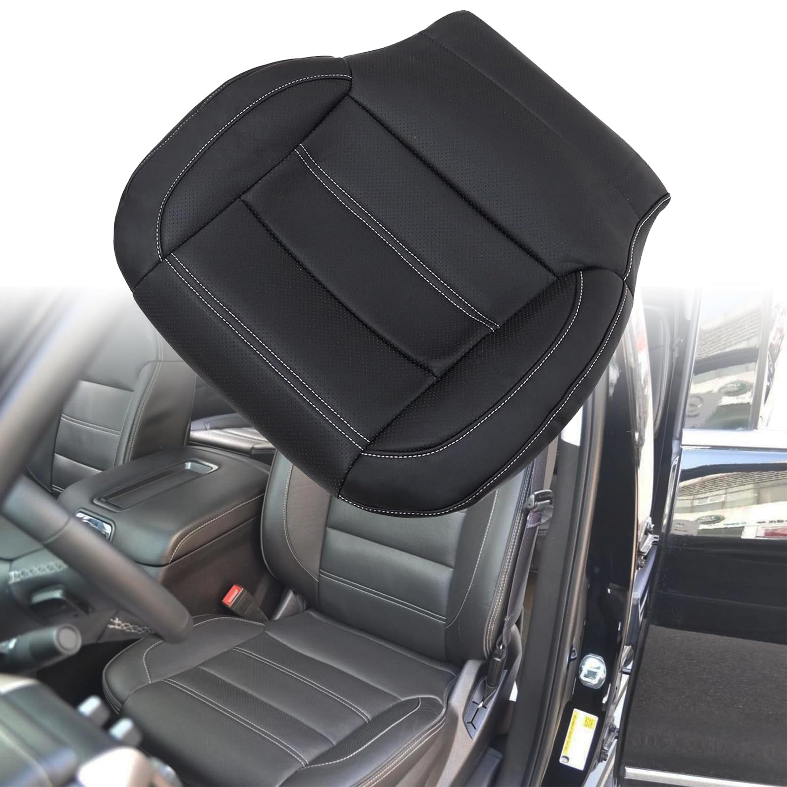 Photo 1 of SecosAutoparts Driver Bottom Replacement Perforated Leather Seat Cover #H2X Jet Black Compatible with GMC Sierra 1500 2500 3500HD Denali Yukon 1500 XL Denali 2014 2015 2016 2017 2018 2019
